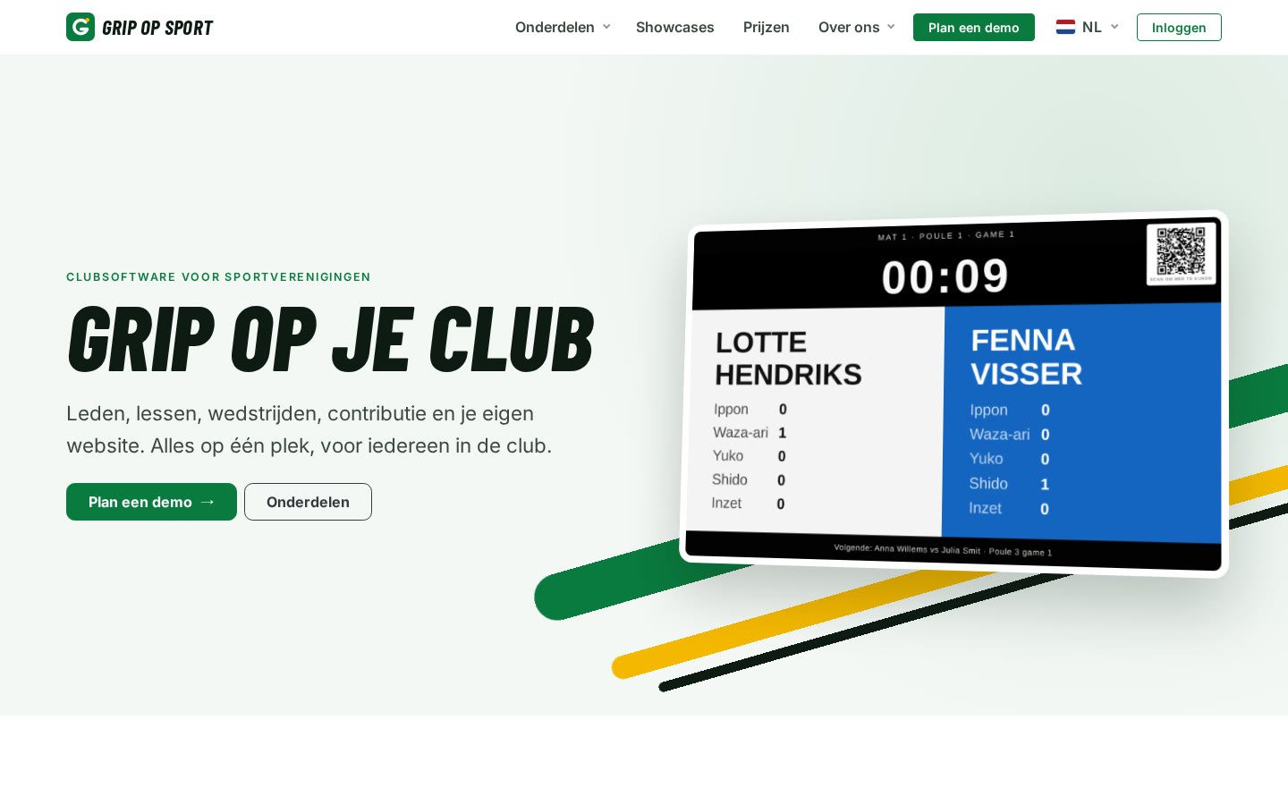 De voorpagina van gripopsport.nl