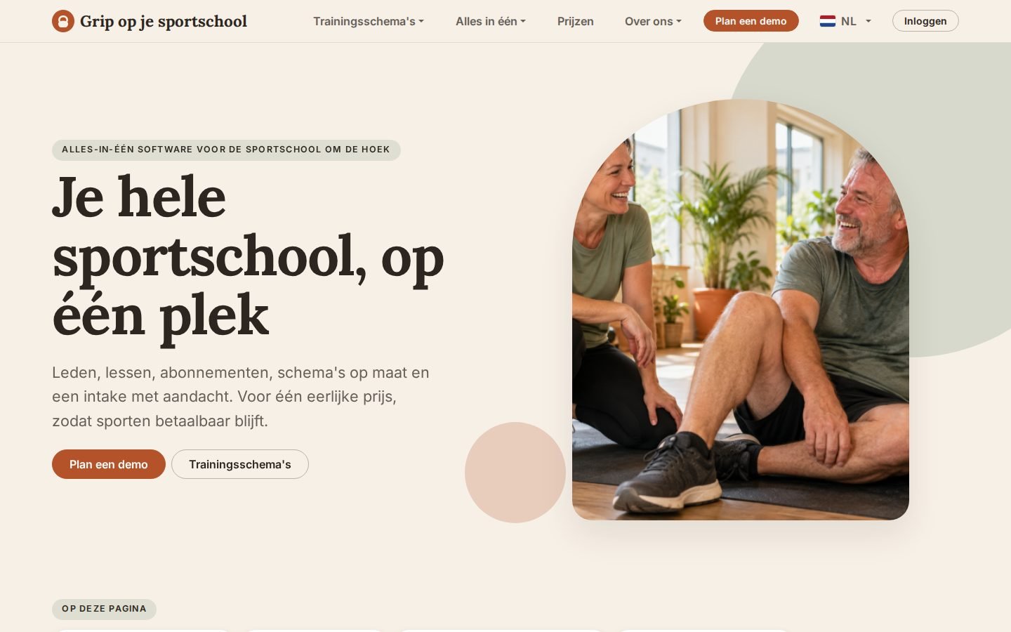 De voorpagina van gripopjesportschool.nl
